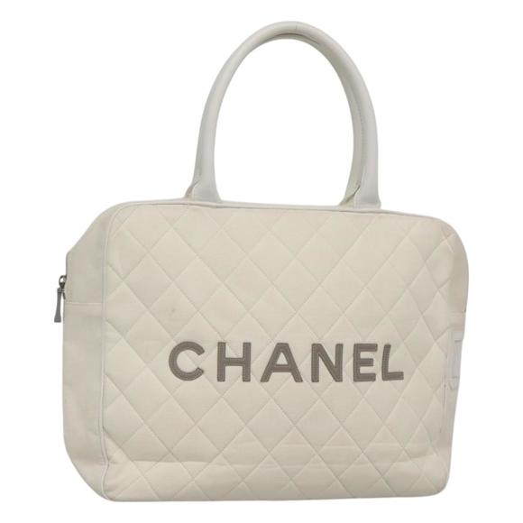 CHANEL Sports Matelasse Hand Bag Canvas Leather White Silver CC Auth yk18555 - Picture 1 of 16